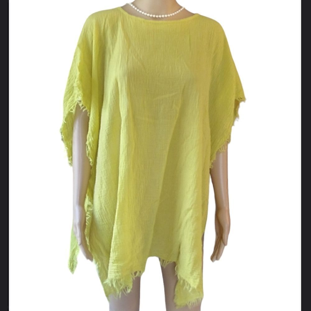 Eileen Fisher Women's OS Solid Yellow Sleeve Fringe Shawl Made in Italy